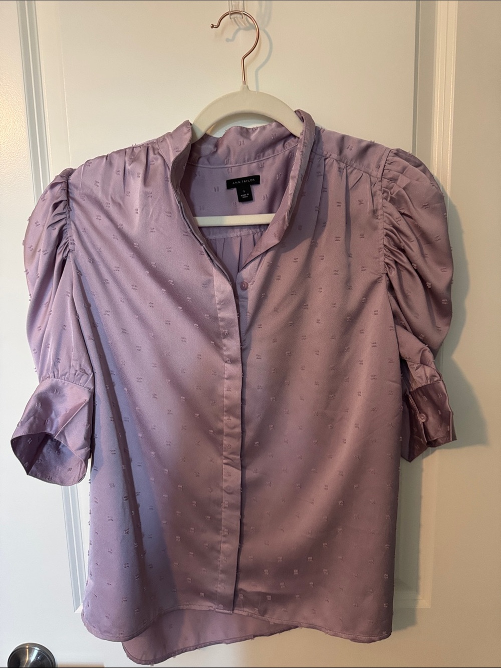 Banana Republic Lilac Puff-Sleeve Button-Down Blouse